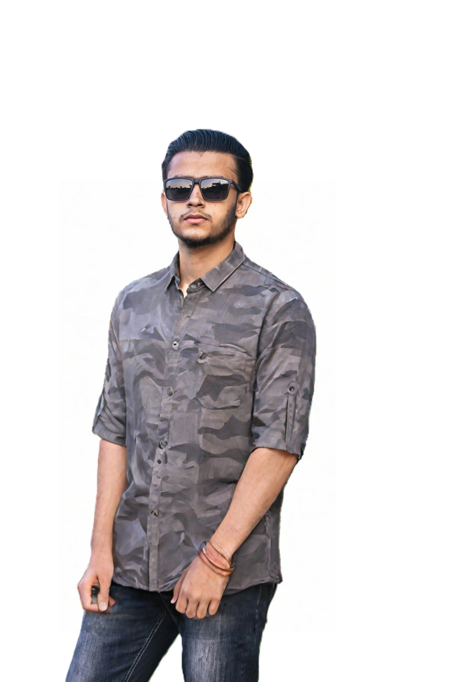 Black Camouflaged Pattern Casual Shirt for Men SH-8