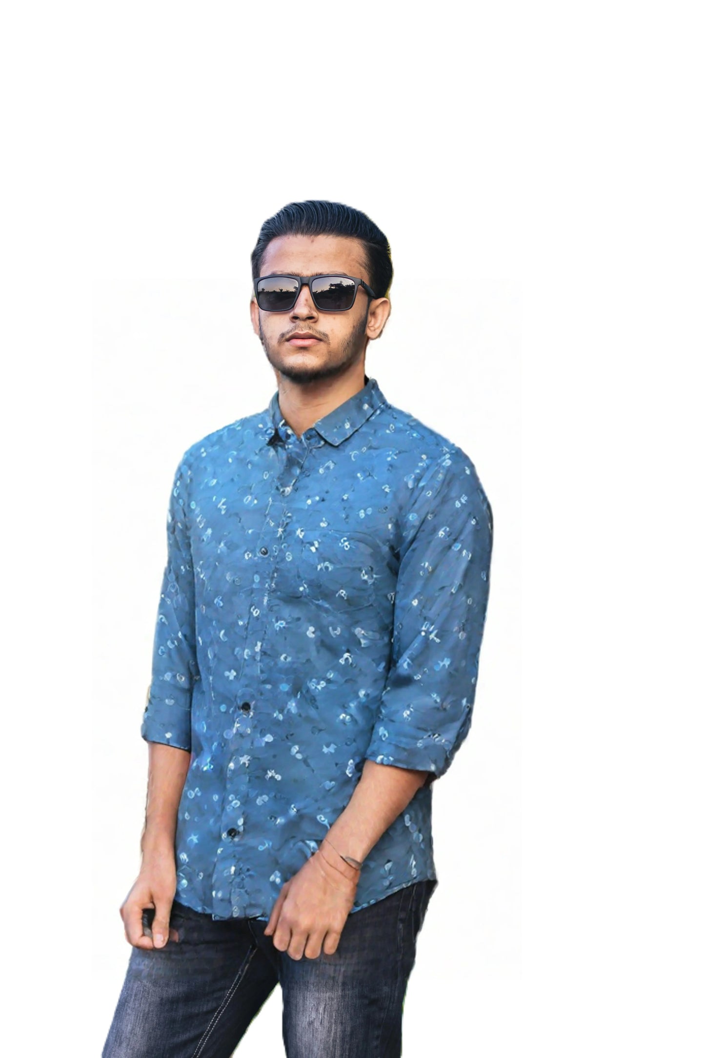 Olive Blue Floral Pattern Casual Shirt for Men SH-20