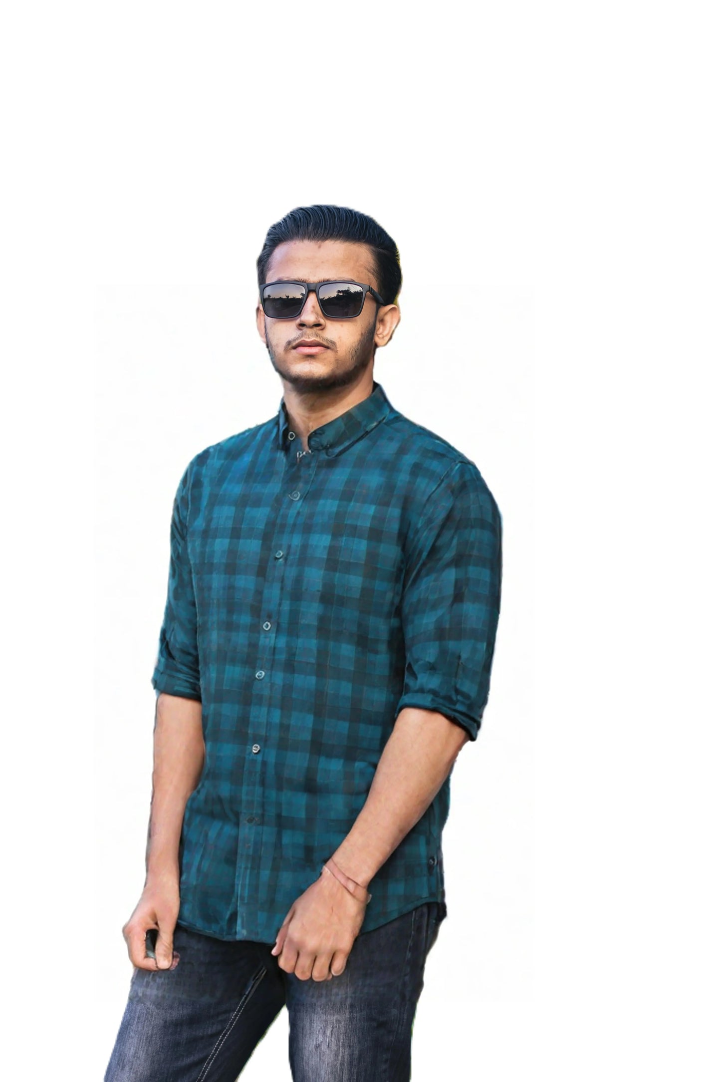 Cyan Green Checked Casual Shirt for Men SH-16