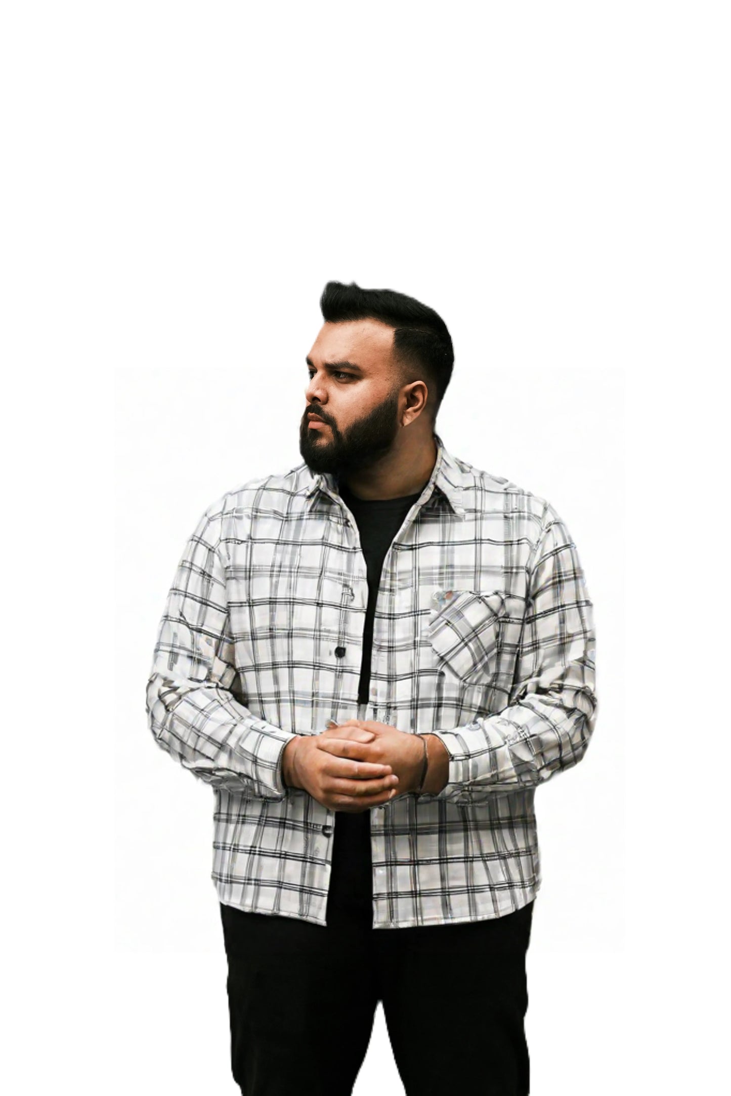 Large Checked White Casual Shirt for Men SH-12