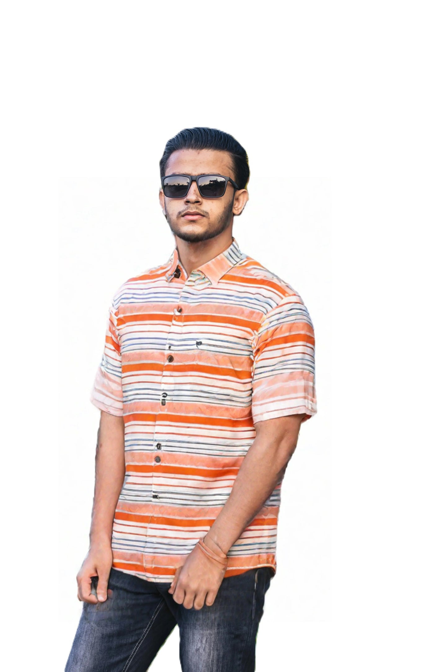Orange Striped Casual Shirt for Men SH-23
