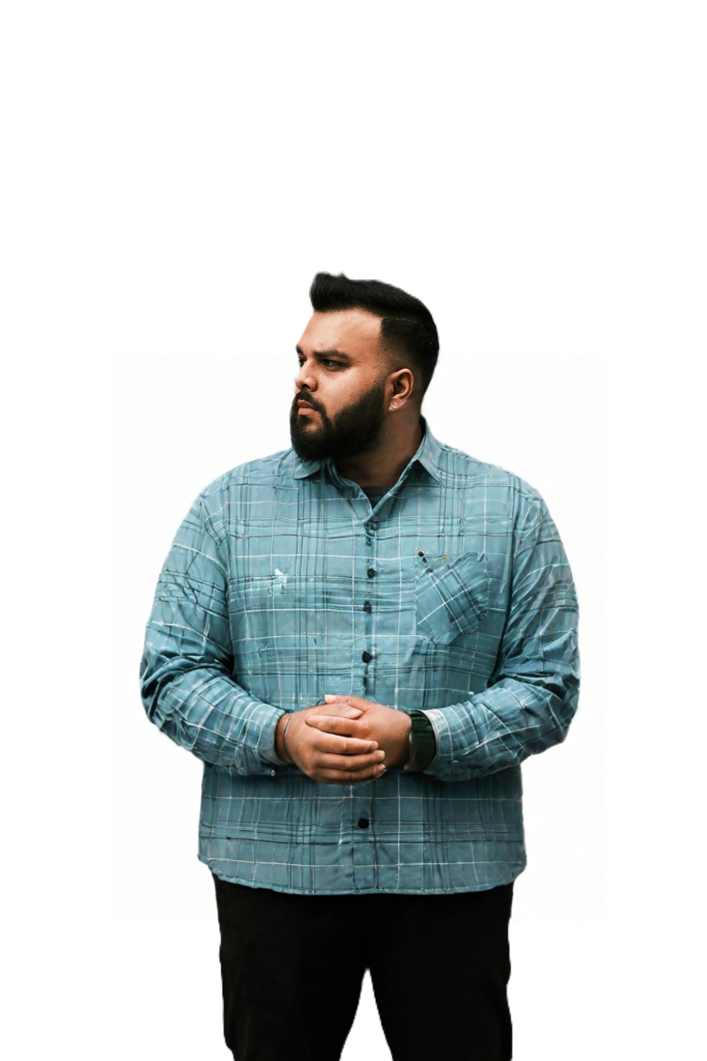 Olive Blue Checked Casual Shirt for Men SH-32