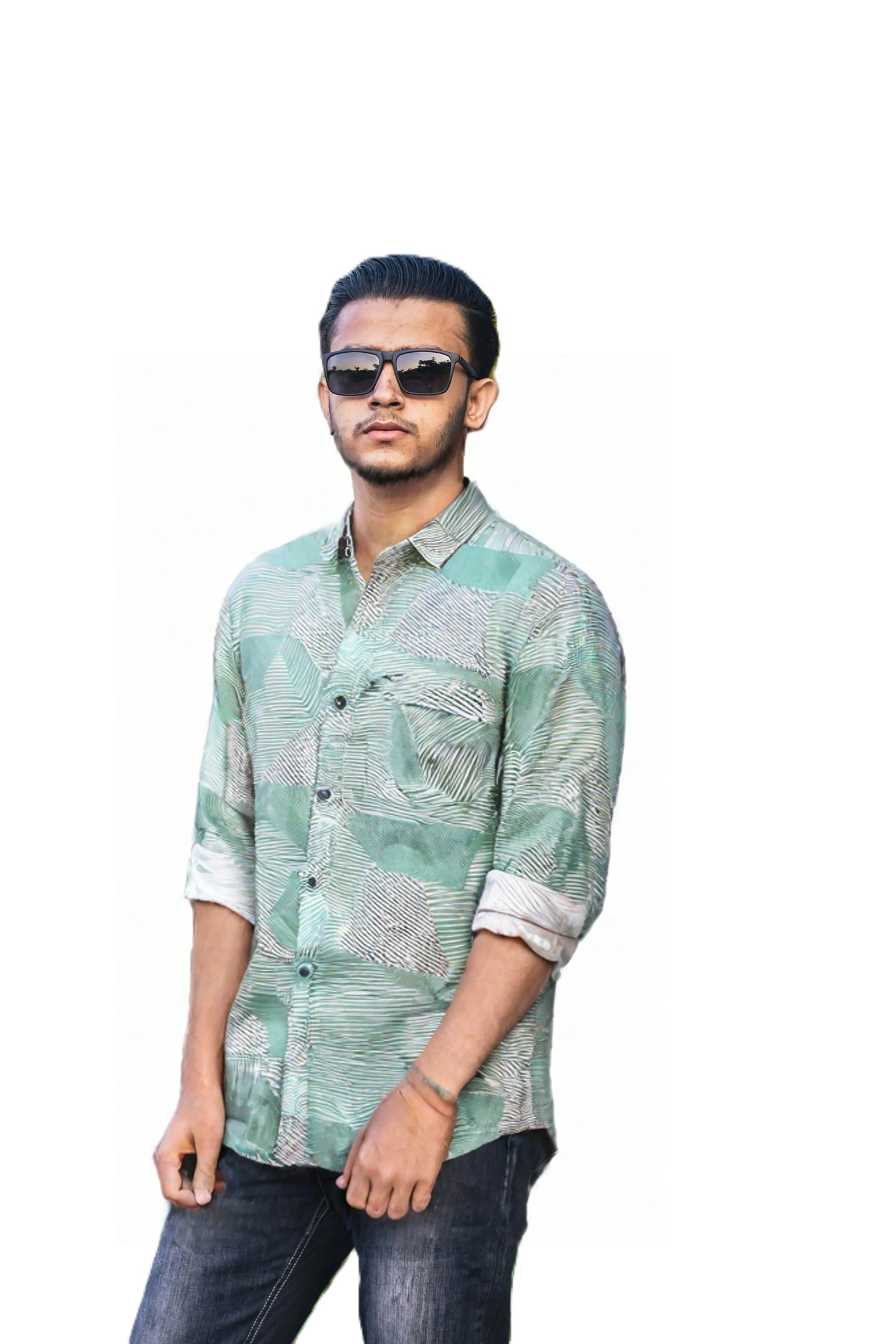 Mild Green Geometric Pattern Casual Shirt for Men SH-15