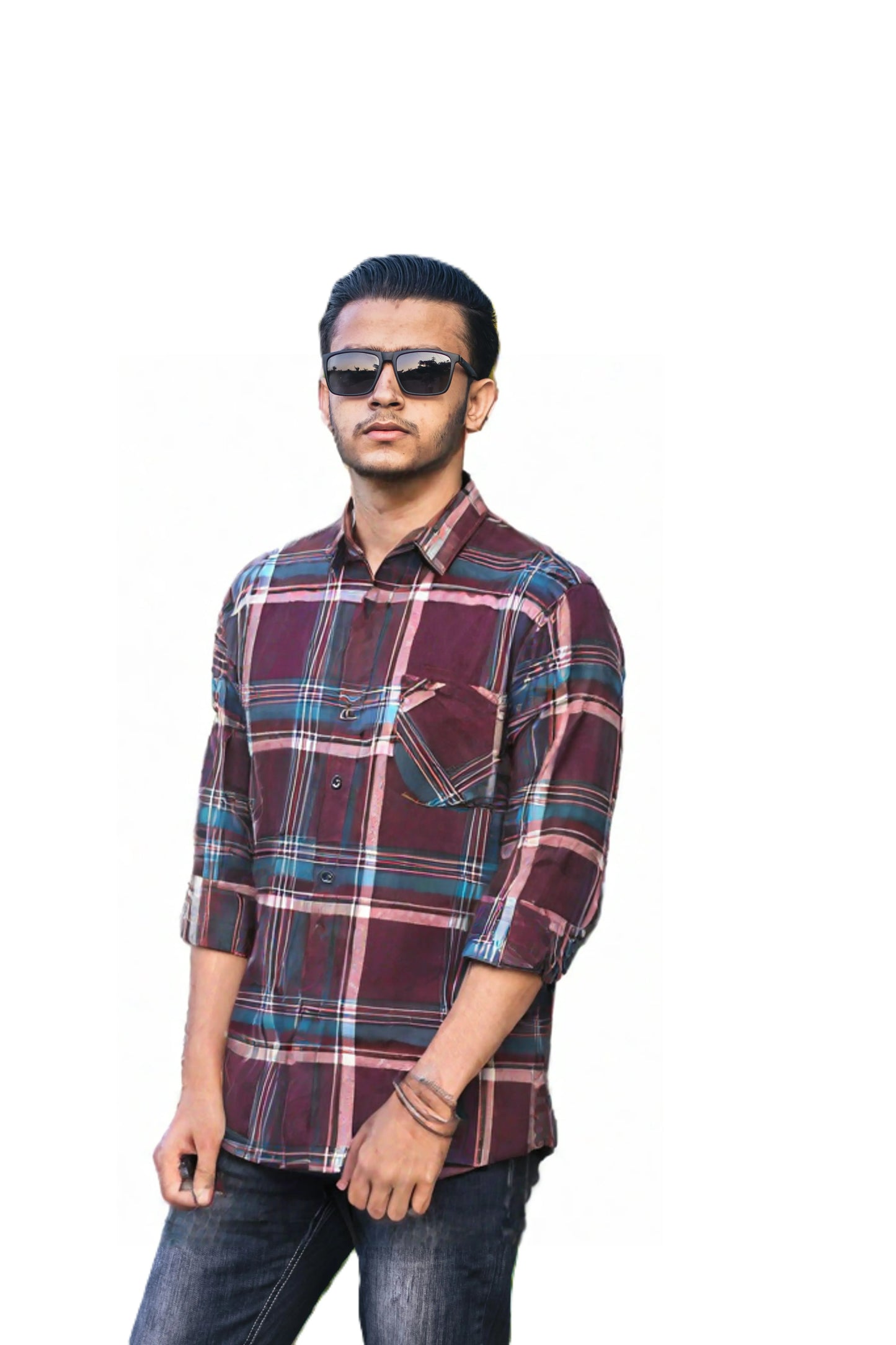 Brown and Green Colored Checked Casual Shirt for Men SH-24