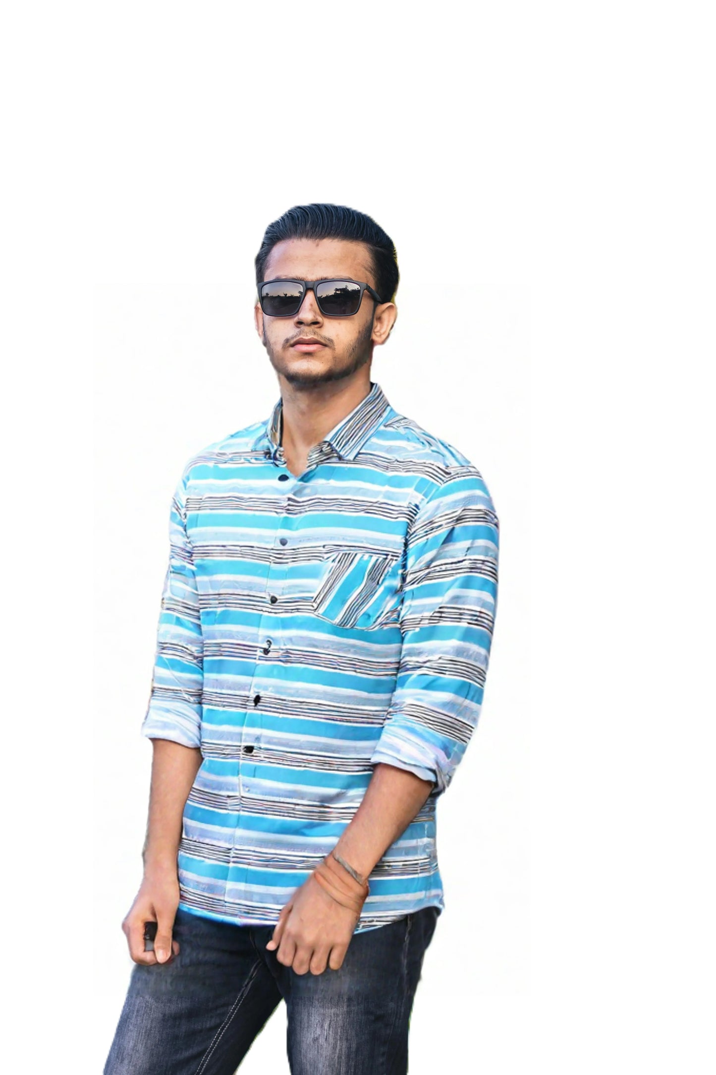 Light Blue striped casual shirt for Men SH-14