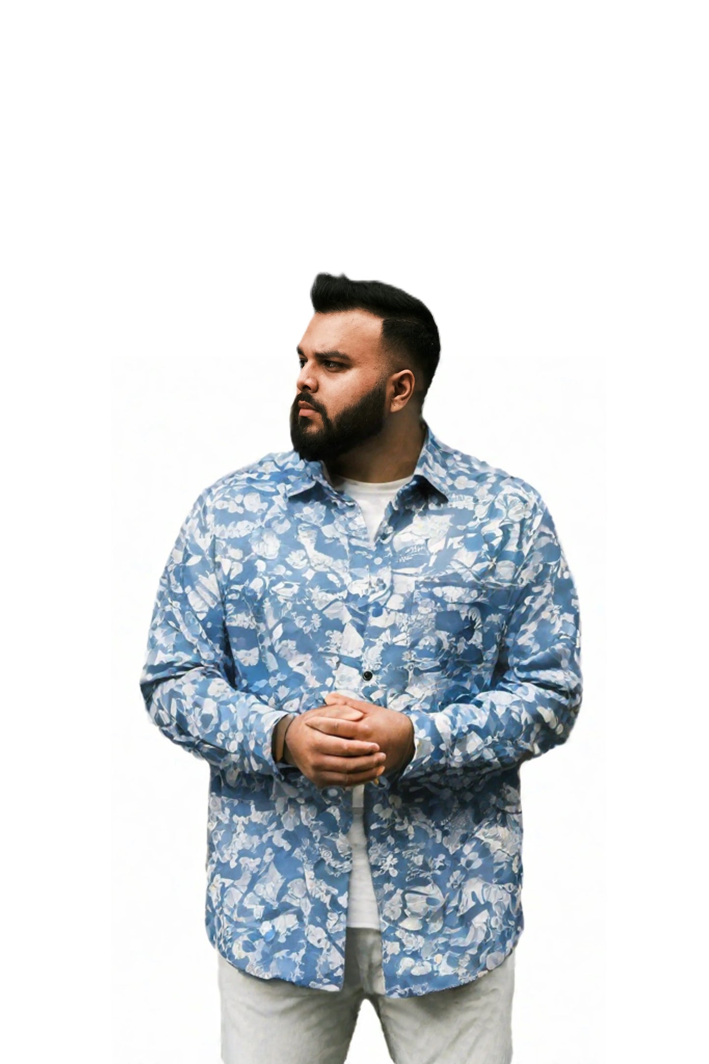 Blue and White Camouflaged Pattern Casual Shirt for Men SH-31