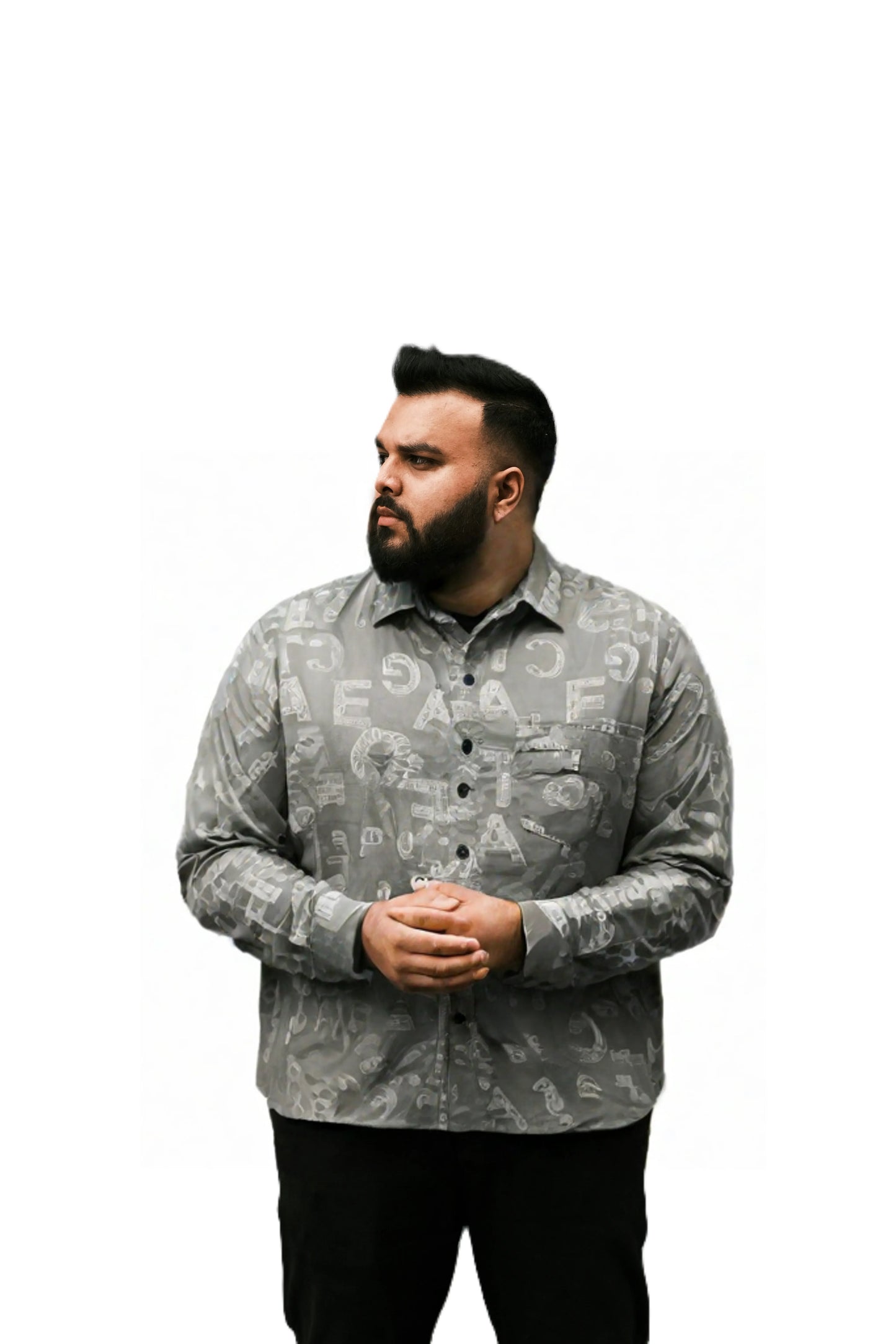 Light Grey Alphabetic Pattern Casual Shirt for Men SH-10