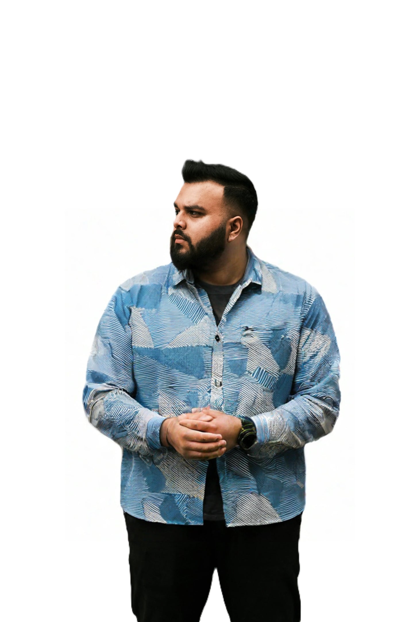 Mild Blue Geometric Pattern Casual Shirt for Men SH-22