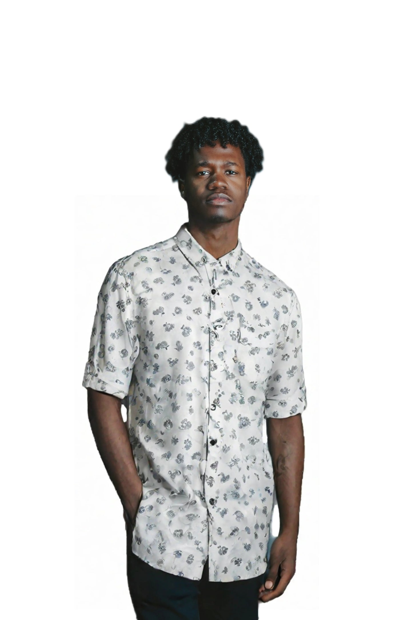 White Colored Floral Printed Casual Shirt for Men SH-30