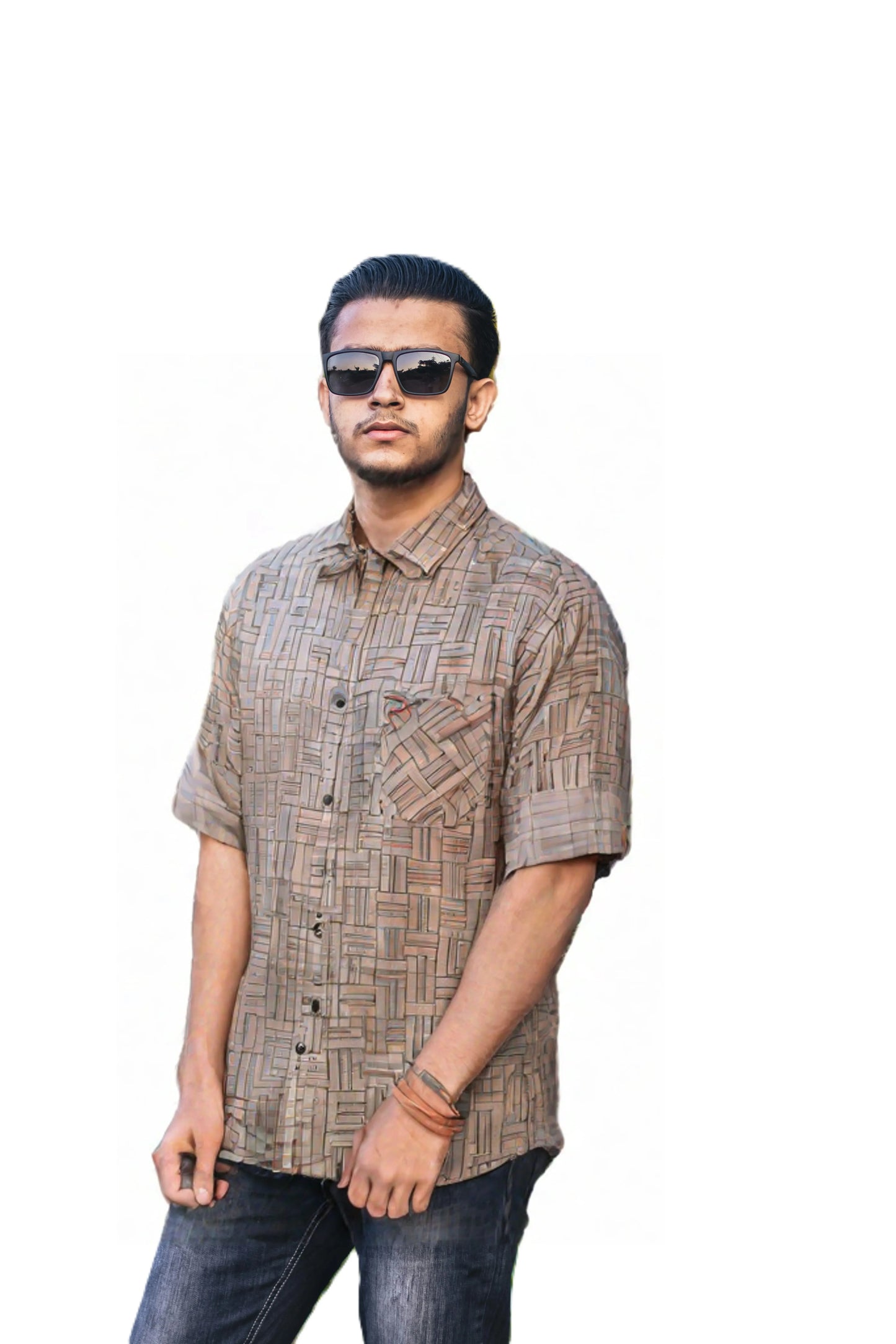 Light Grey Checked Casual Shirt for Men SH-9