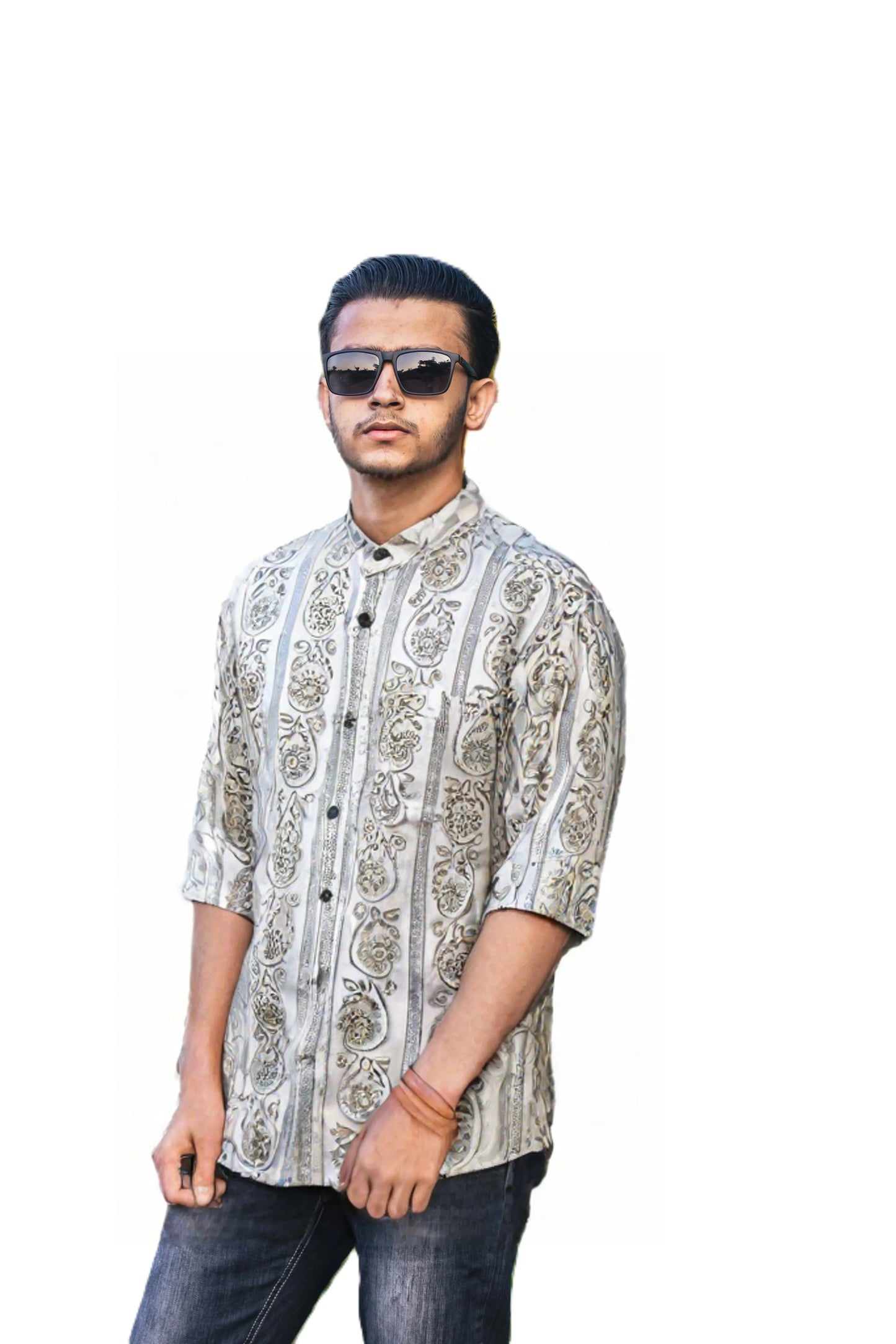 Floral Pattern White Colored Casual Shirt for Men SH-7