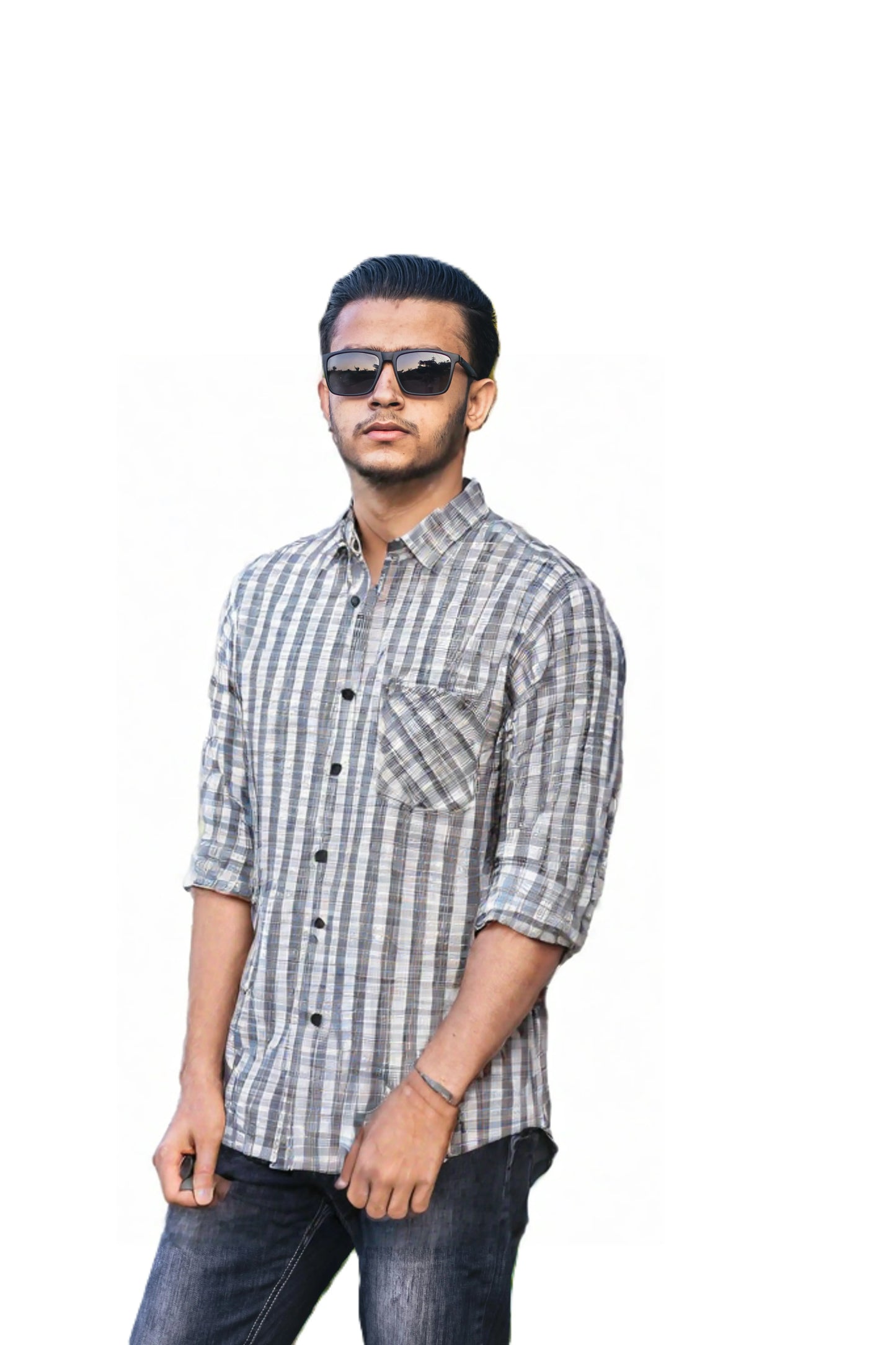 Small Checked White Casual Shirt for Men SH-13