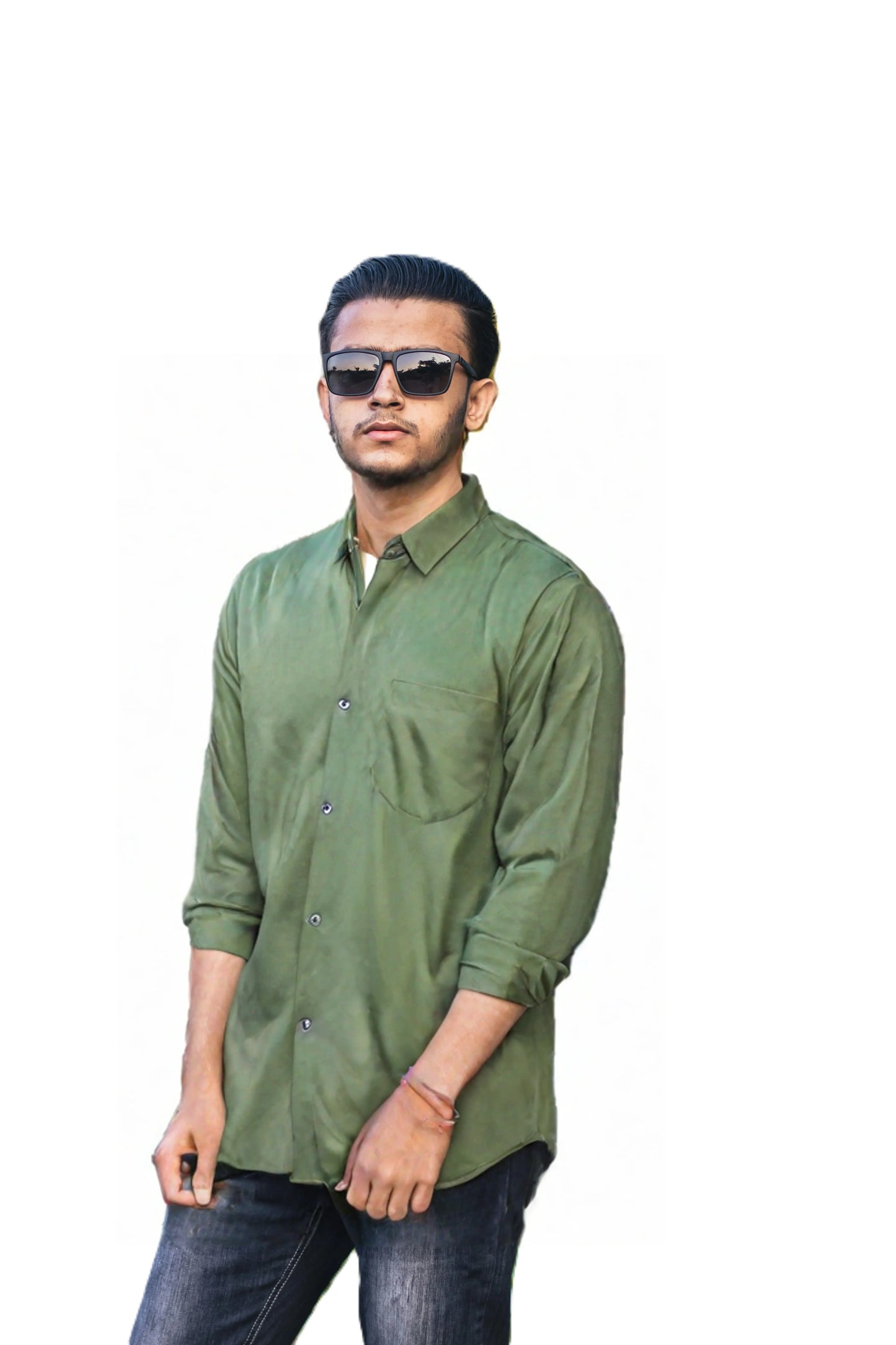 Solid Colored Full Sleeve Casual Lycra Shirt For Men