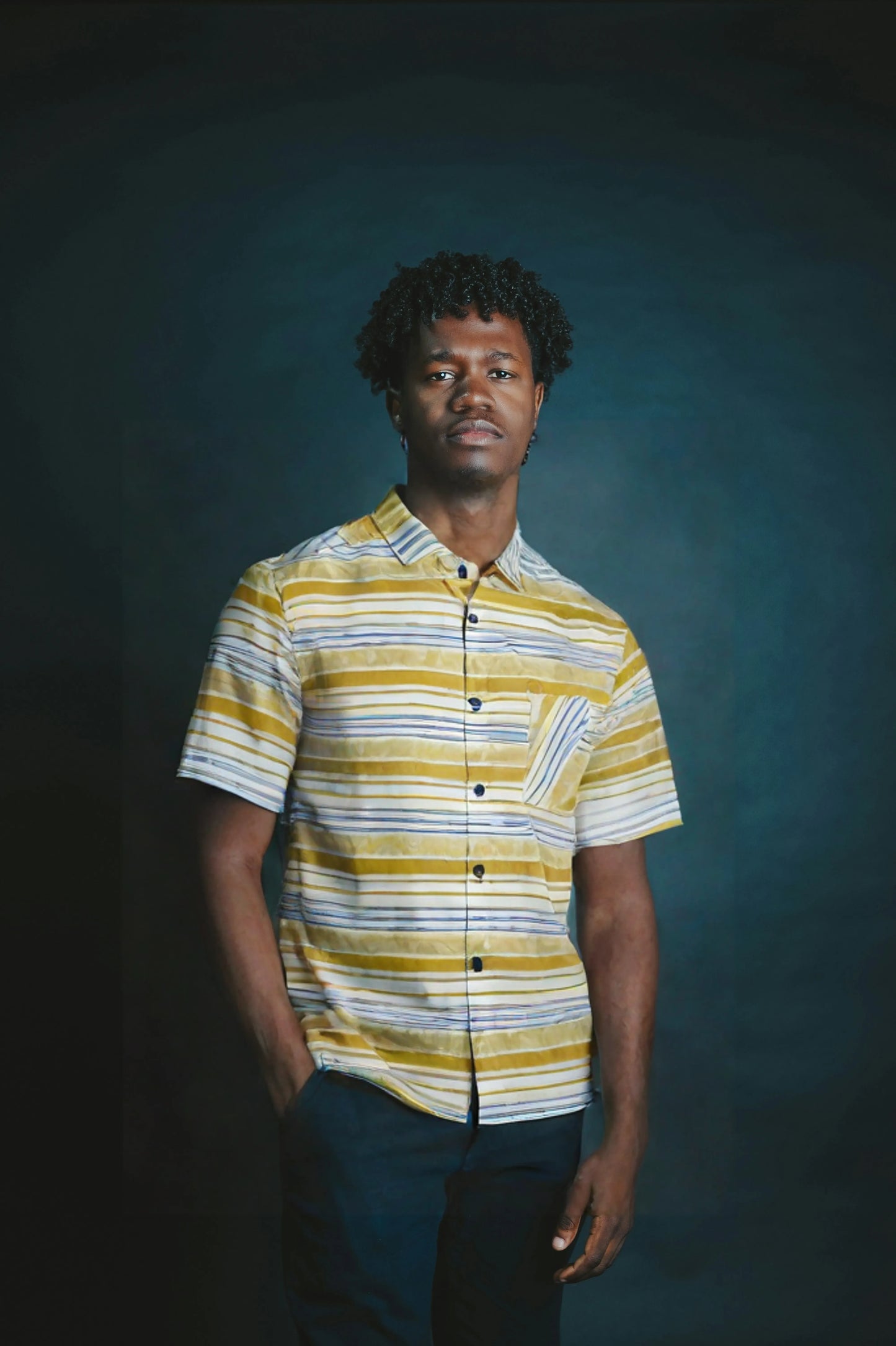 Yellow and Blue striped casual shirt for Men SH-2