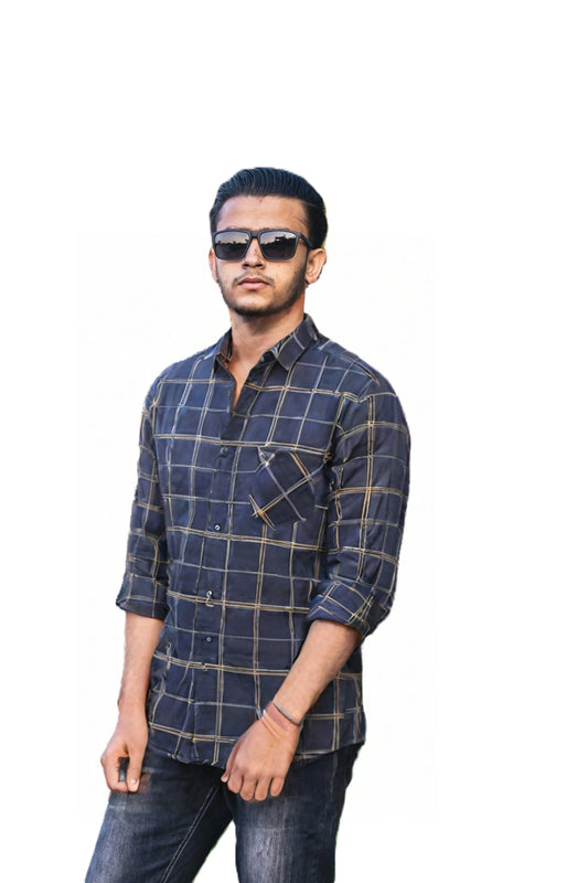 Navy Blue Checked Casual Shirt for Men SH-28